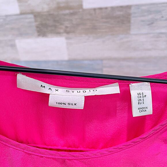 Max Studio 100% Silk Smocked Shoulder Blouse Pink 3/4 Sleeve Career Womens Small - Picture 4 of 4